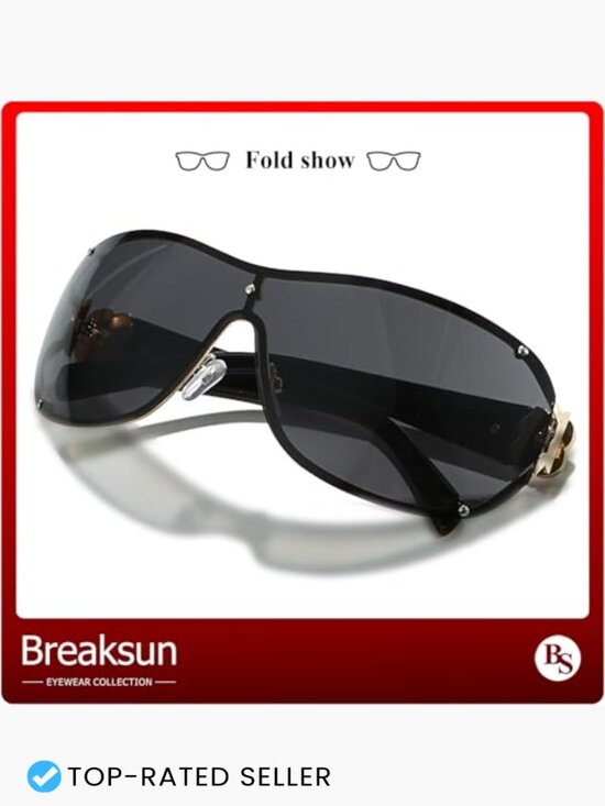 Oversized Y2K Shield Sunglasses with Rhinestone Camellia Temples Retro Wrap main image 5